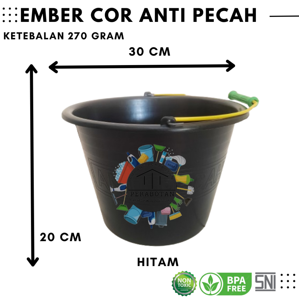 Ember Plastik Hitam UK 18 | Ember Hitam Anti Pecah | Ember Murah SNI BAHAN TEBAL
