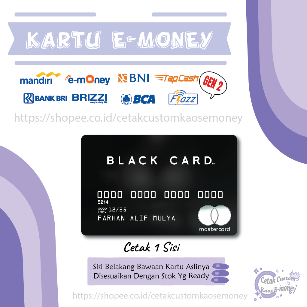 KARTU EMONEY ETOLL KARTU BLACK CARD MASTERCARD BLACK EMONEY MANDIRI BCA BNI BRI - 1 SISI