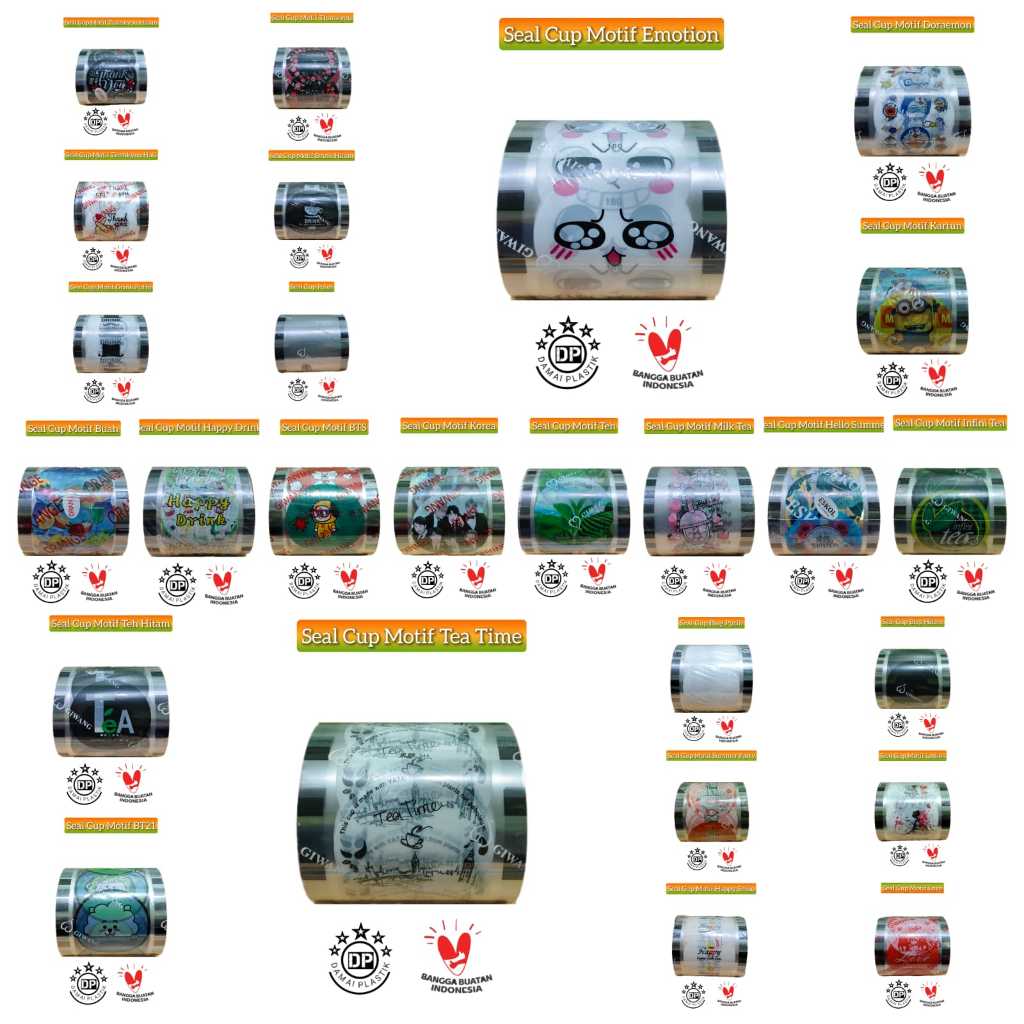 SEAL CUP LID CUP POLOS KARTUN BUAH 1200 CUP THANKYOU HATI BTS KOREA EMOTION TEATIME SUMMERPARTY