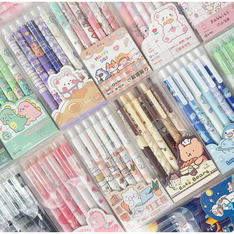 

6pcs pulpen pena set pena lucu 0.5mm pulpen aesthetic