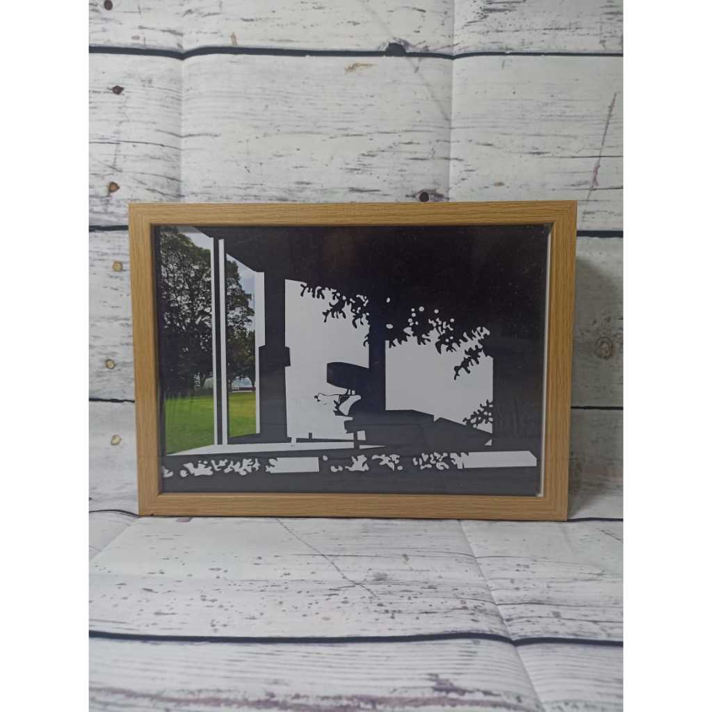 Lampu Meja Hias Kayu Gambar Pemandangan 3D