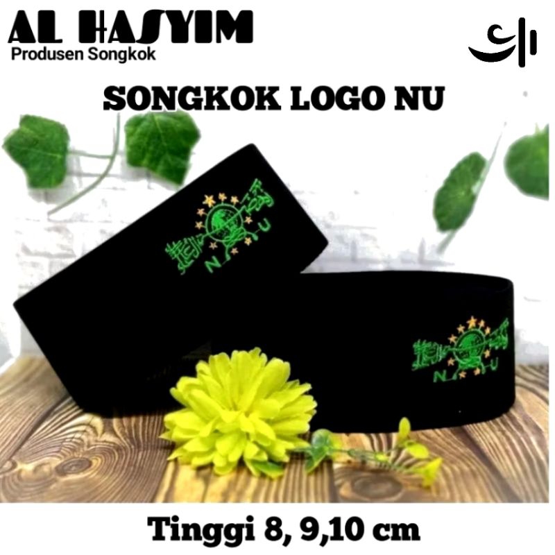Songkok Hitam logo NU, Peci Hitam Bordir NU premium Tinggi 8/9/10 cm, Berkualitas bahan tebal dan ha