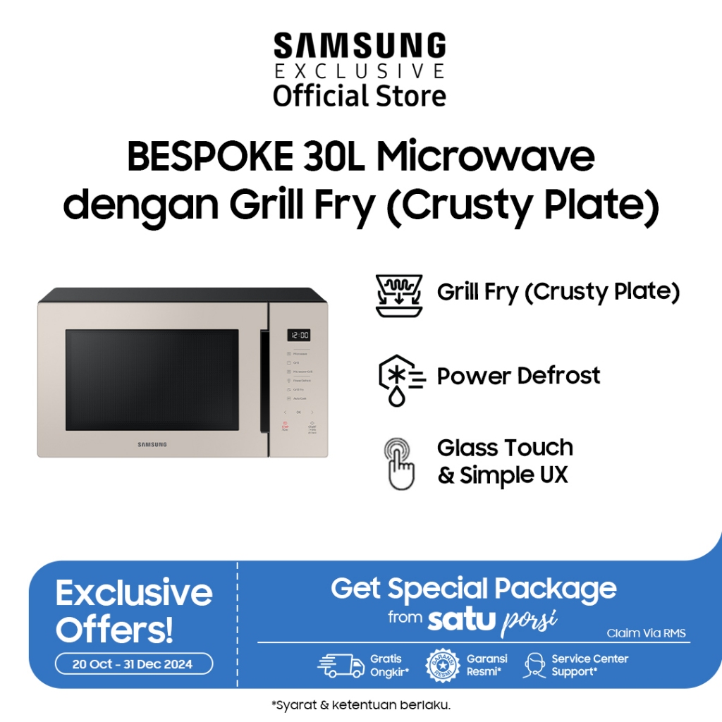 Samsung Microwave Oven Grill BESPOKE 30L | Glass Touch | Eco Mode | Beige Color | MG30T5068CF/SE