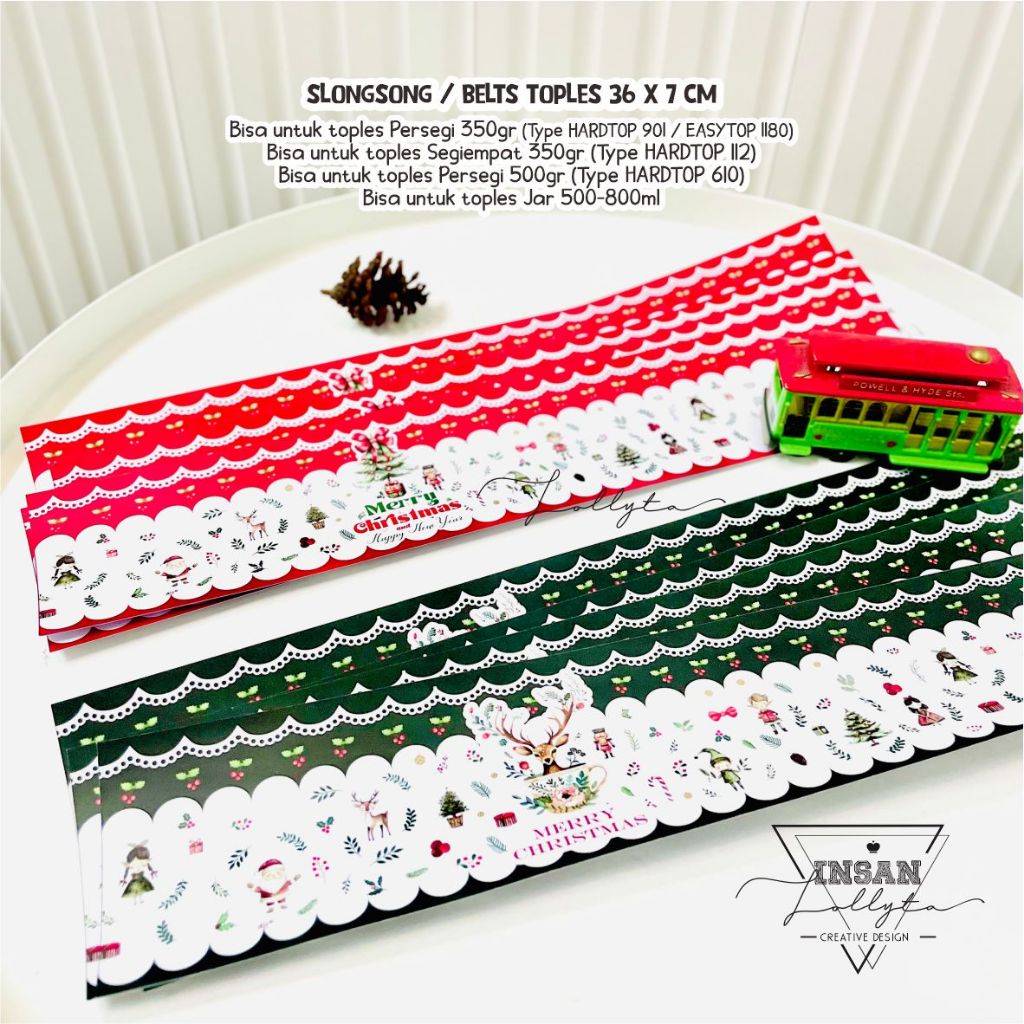 

Belts toples persegi 350-500gr / Jar 500-800ml isi 4 Natal Christmast tema kirs kringle