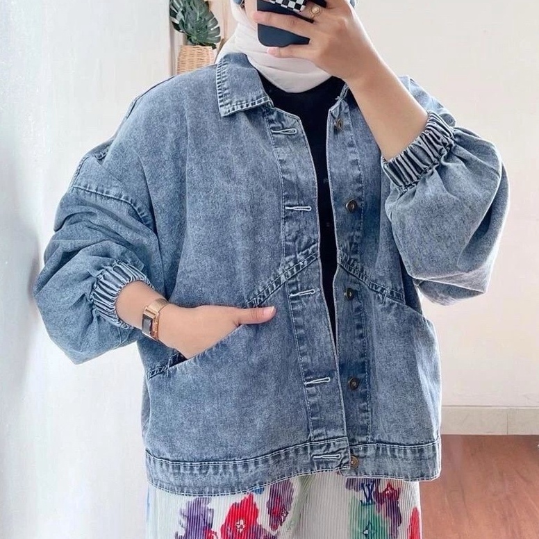 KODE R65I Jaket Jeans Wanita Oversize LD 12  Jaket Vintage Oversize  Cardigan Korean Style