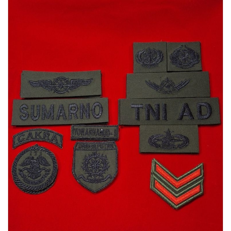 bordir pdl tni satu set / perkeras