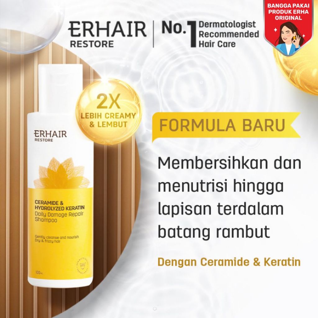 [ANTI FRIZZY] ERHAIR Restore Ceramide & Keratin Shampoo - Shampoo Rambut Kering & Rusak , Rambut ber