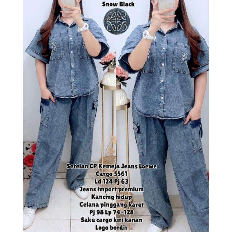 Set 5561 Setelan CP Kemeja Jeans Loewe Cargo 5561