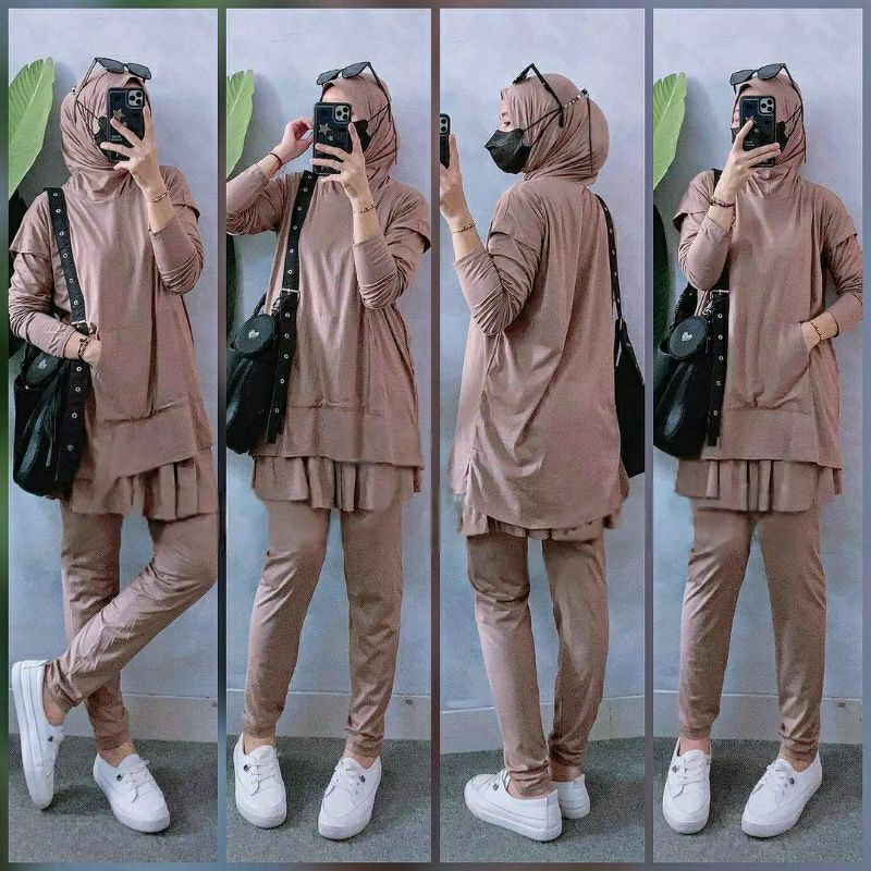 Dea Hijab 3in1 Set, setelan bahan kaos Spandex Rayon import fit to XXL termurah terlaris kekinian oo