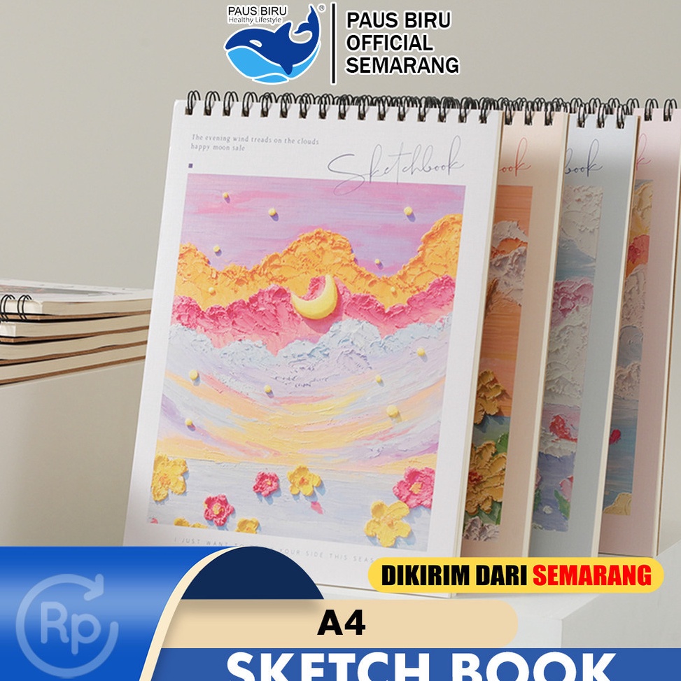 

Obral Terlaris Paus Biru Sketch book polos A4 cantik Sketch pad Buku gambar sketsa artemedia Scratch book artcards Drawing book ring Cute painting book