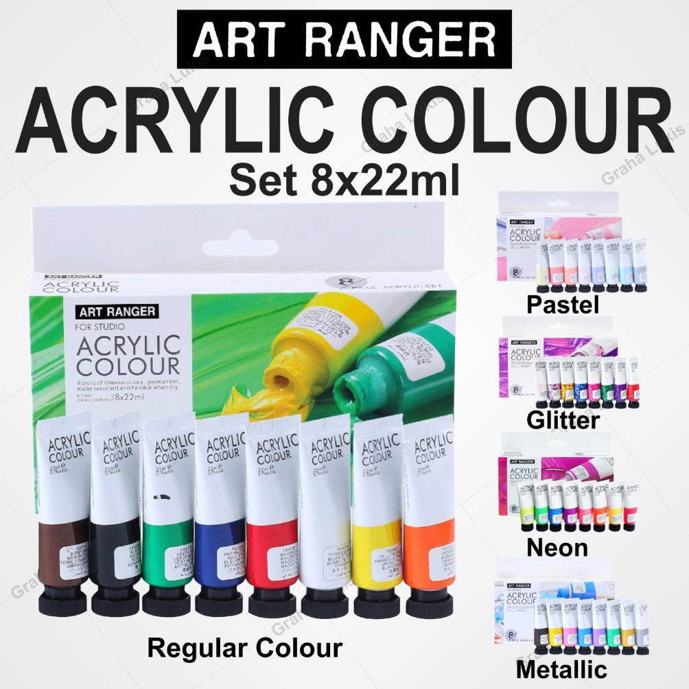

KODE X94I Art Ranger Acrylic Set Pastel Neon Glitter Metallic Regular Set Cat Akrilik 8x22ml