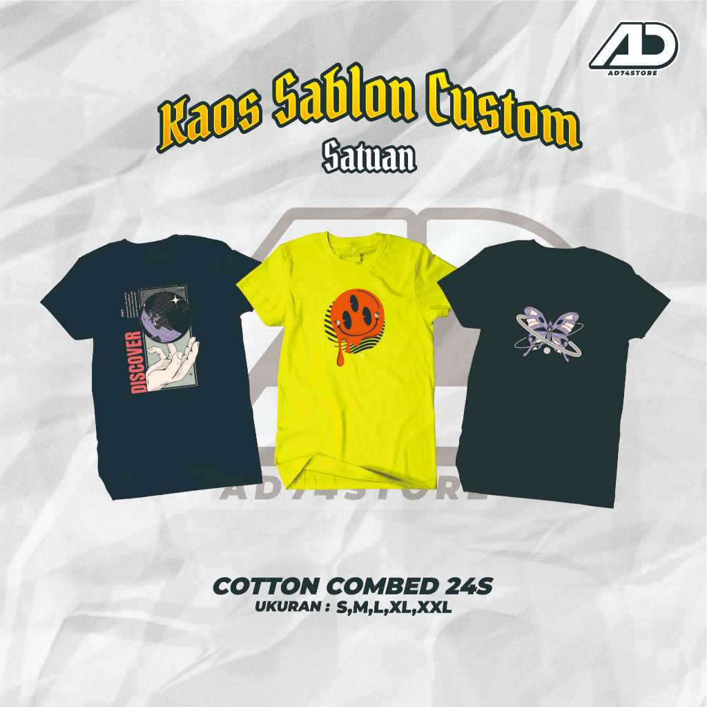 kaos custom satuan,kaos sablon custom satuan cotton combed 24s