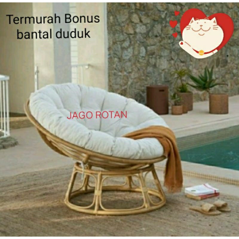 Kursi Santai/ Papasan Bulat/ Kursi Rotan besar 115 cm/ Termurah Rotan sudah mengkilap