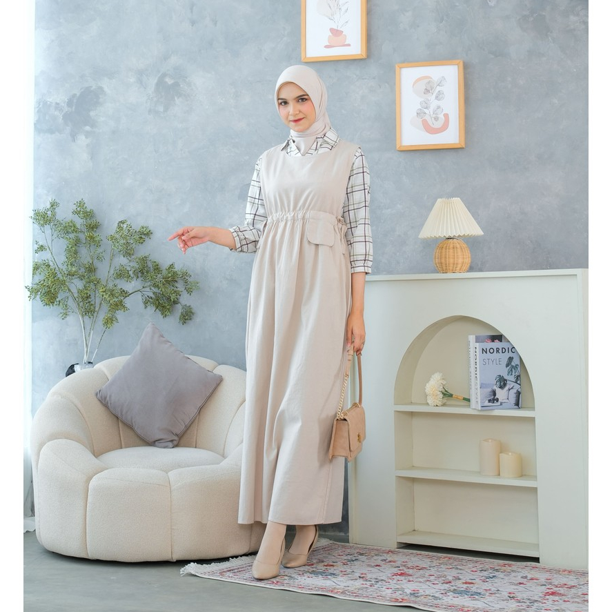 RILLEY - Overall Rizwanda | Dress Panjang Muslim Wanita | Overall Wanita Terbaru Bahan Linen  | Over
