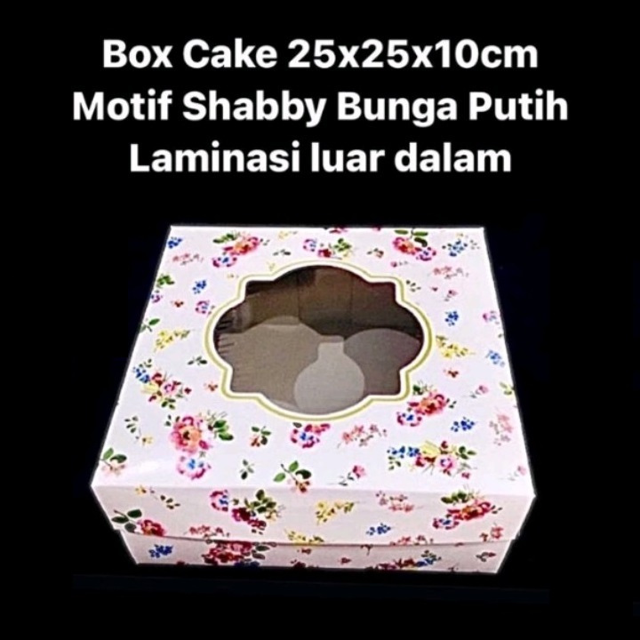 

( 10 pcs ) Cake Box Kue Brownies Dus Kado Ultah 25x25x10 cm Motif Shabby Bunga Putih