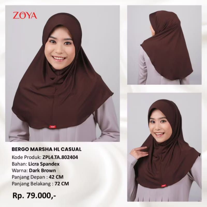 Marsha Hl Casual Zoya Putih Hitam Abu Coklat Navy Bergo Sport