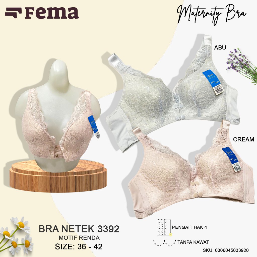 FEMA Official Shop Ecer 1 pcs Bh Maternity Bra Menyusui Netek 3392 Renda Tanpa Kawat