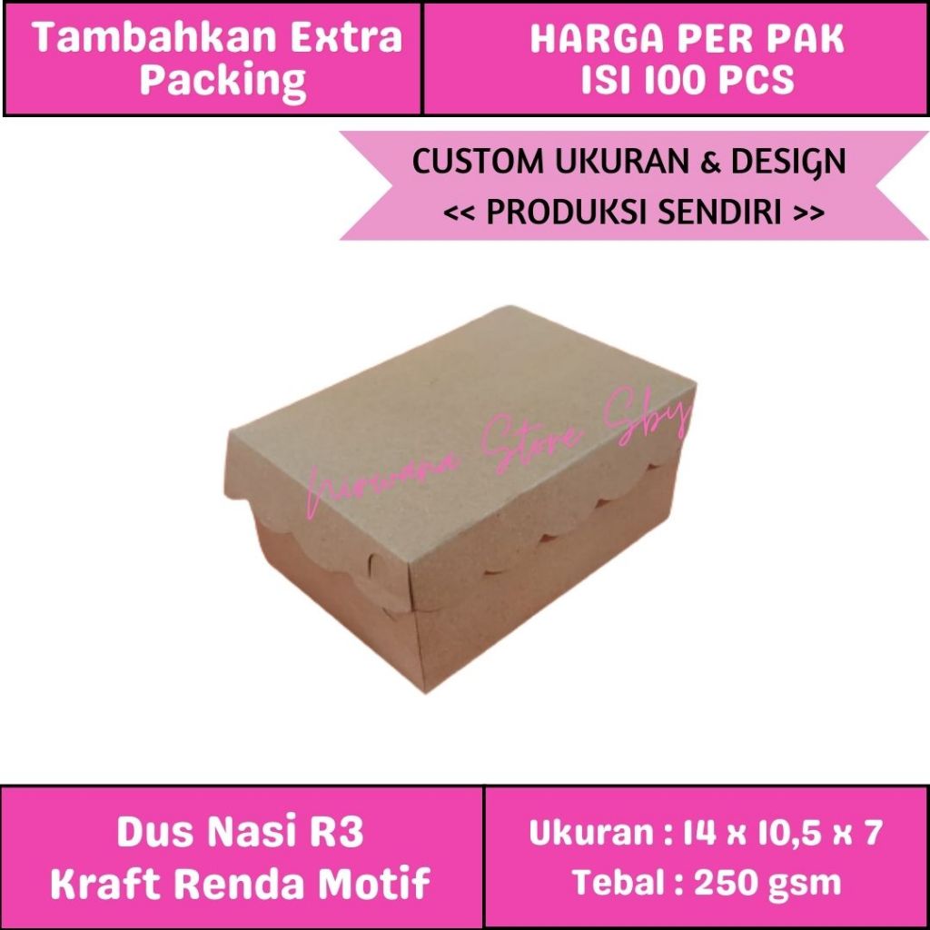 

(100 PCS) DUS KUE R3 KRAFT POLOS RENDA | 14x10,5x7 cm | BOX KOTAK KUE