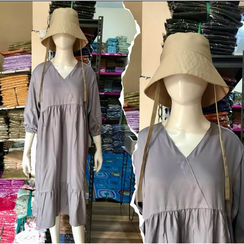 DRESS RAYON /DRESS POLOS MIDI TWILL KERAH TANGAN