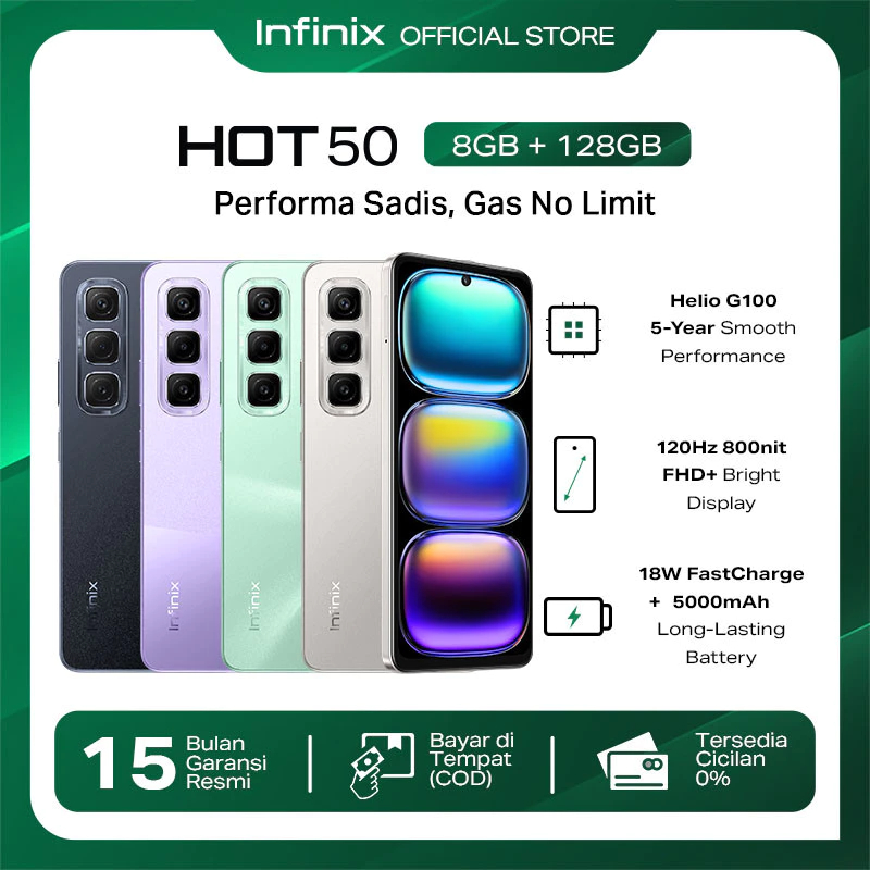 Infinix Hot 50 8/128GB - Up to 16GB Extended RAM - Helio G100 - 6.78 inch 120Hz FHD+ - 50MP - 5000 mAh - NFC