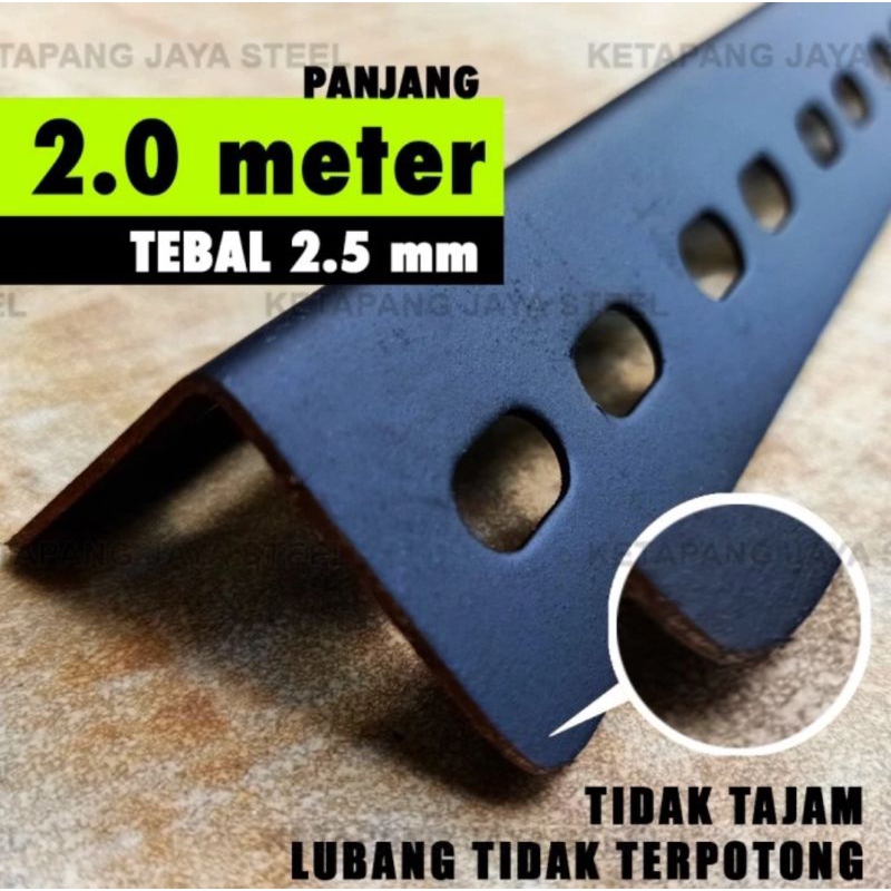 Besi siku lubang 2.5mm Hitam, 2 meter BAGUS dan MURAH