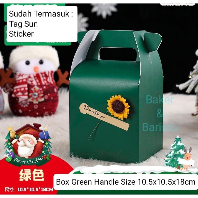 

Box Green Handle 10.5x10.5x18cm box toples kue kering hampers kue natal Christmas Lebaran Bakcang