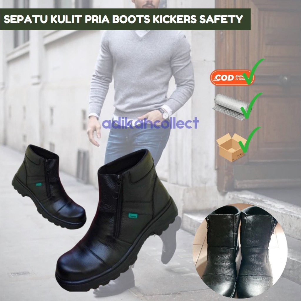 Sepatu Kulit Boots Pria Kickers Safety | Sepatu Boots Pria Semi Safety Kickers Kulit Pria