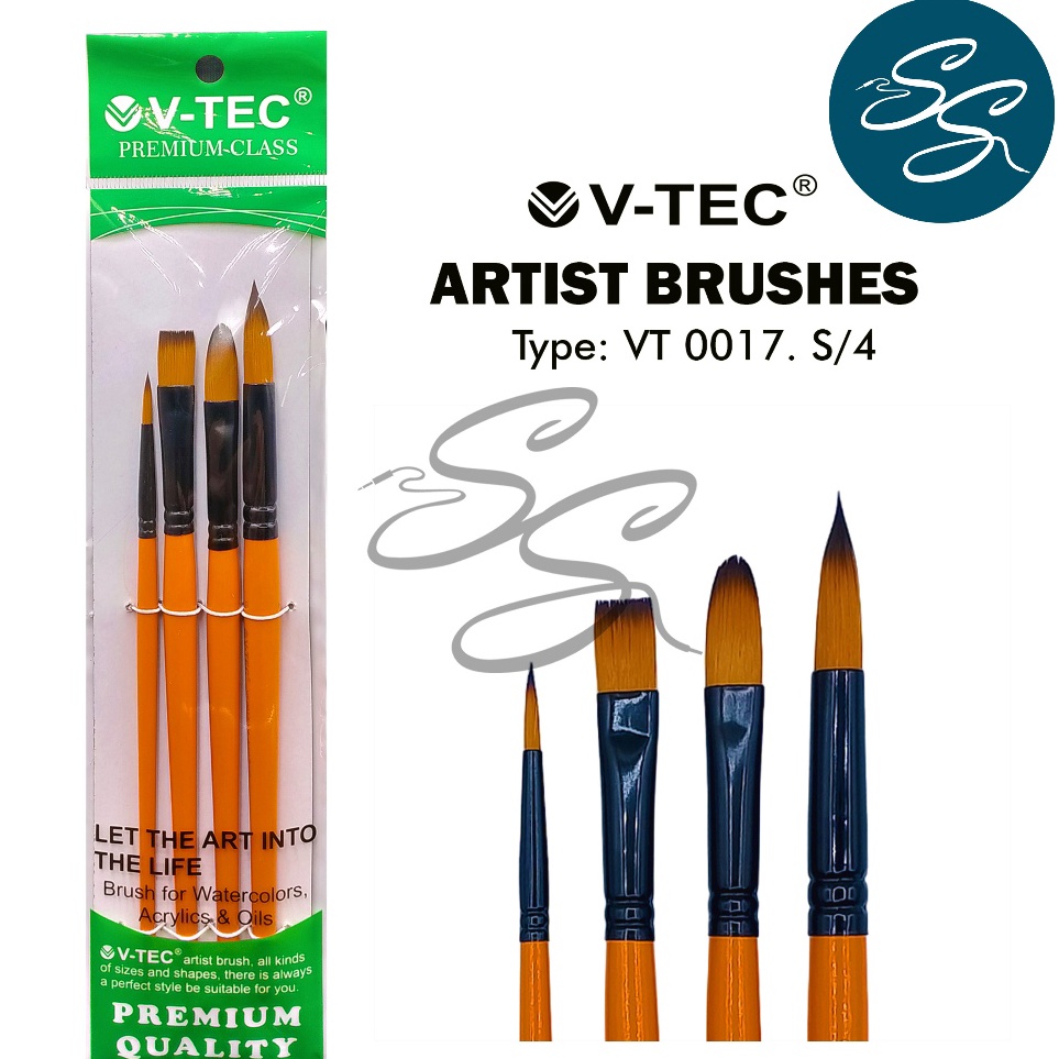 KODE S47C Paint Brush Set 4 Pcs  VTEC SET BRUSH  VT 17  S4  Kuas Lukis 1 Set isi 4 Pcs Nylon Flat Ro