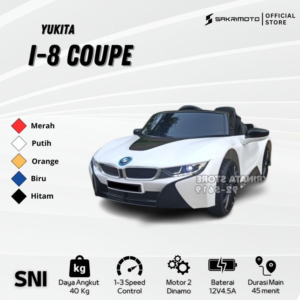 Mobil mainan aki - BMW i8 - YUKITA 1001