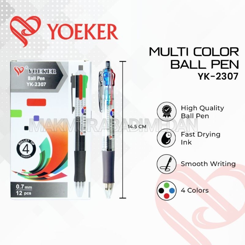 

(1Pcs) Pulpen 4 Warna Polos YOEKER Pulpen Cetek 4 Warna Ball Pen YK-2307
