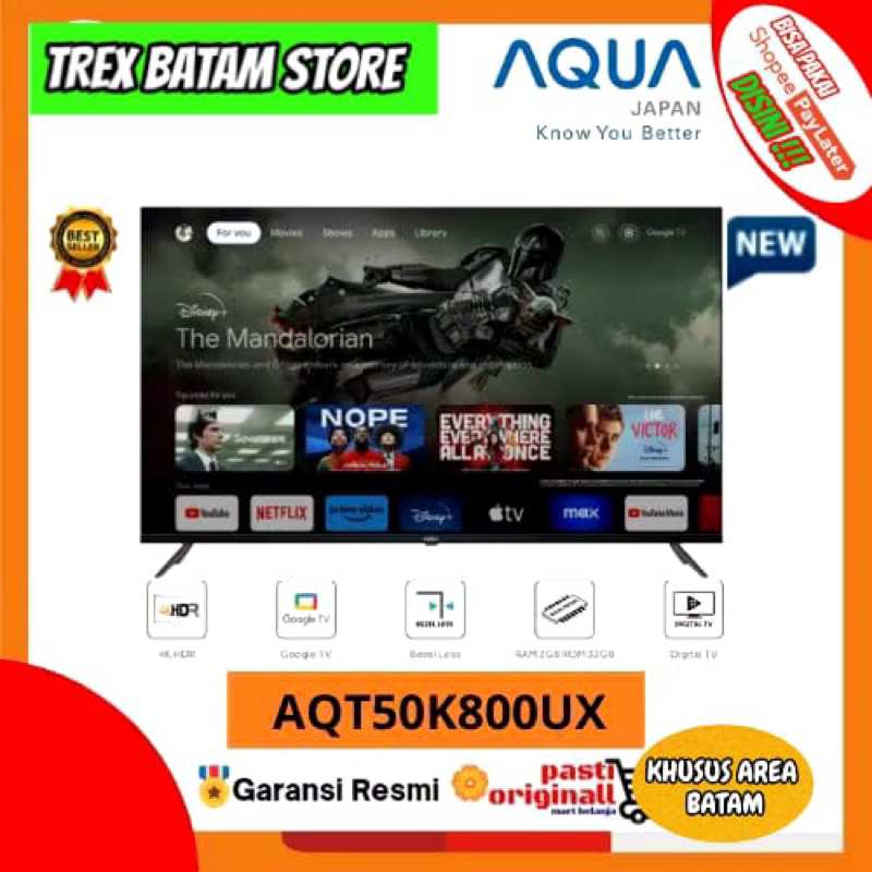ANDROID GOOGLE TV AQUA 50" INCH AQT 50K800UX DIGITAL GARANSI RESMI [ BATAM ]