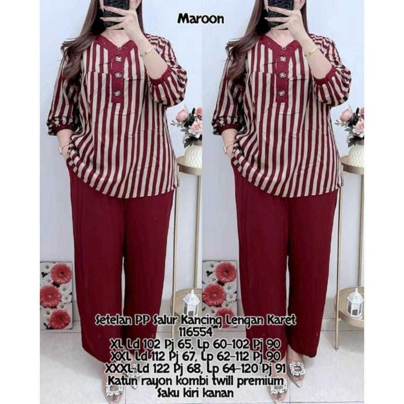 Setelan Salur Kombinasi Garis / Setelan Baju Wanita Salur Kombinasi Kekinian / Oneset Salur Viral Ko