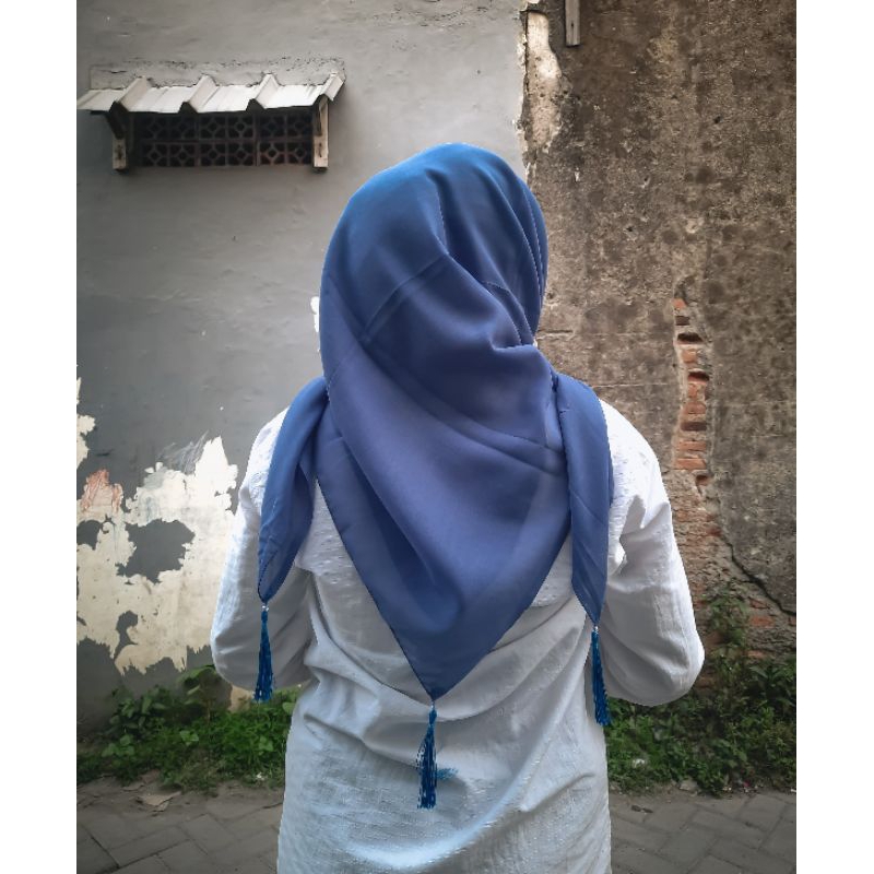 hijab tasselrumbai hijab segiempat Paris jadul,(WARNA DENIM)