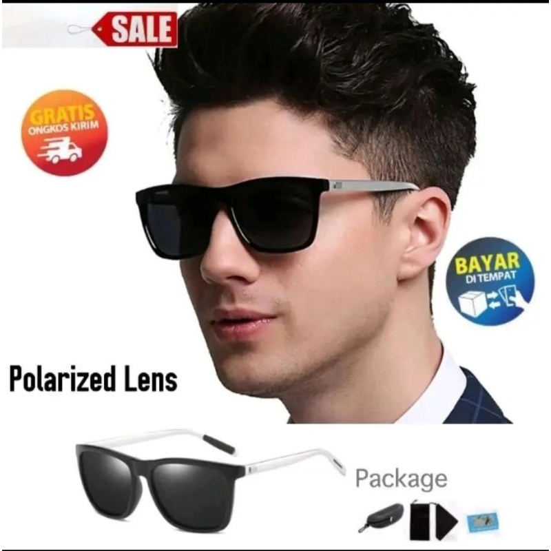 Kaca mata Polarized Pria Keren Anti UV Trendy Terbaru Kaca mata Hitam A378