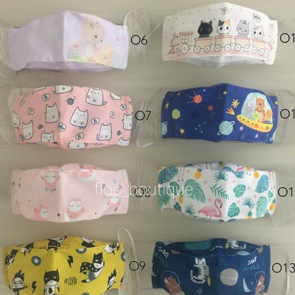 PROMO TERPOPULER ANAK MASKER KAIN EVO PRINTING 2PLY 3PLY MODEL KF94  MOTIF LUCU UNISEX  KUCING BATMA
