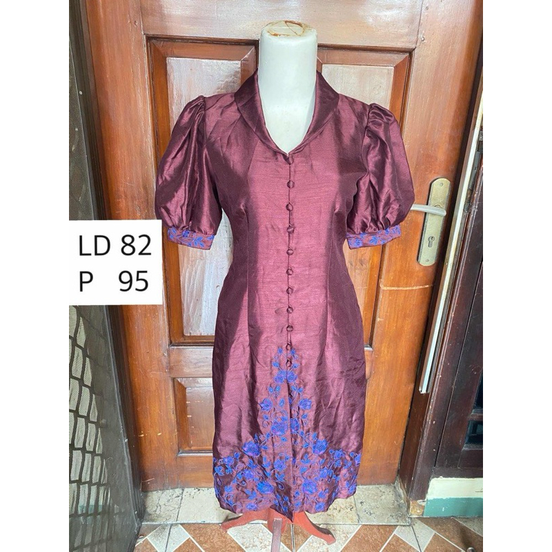 Dress Wanita Semi Kebaya Baju Kurung Tunik Lengan Balon Manis Bordir - preloved
