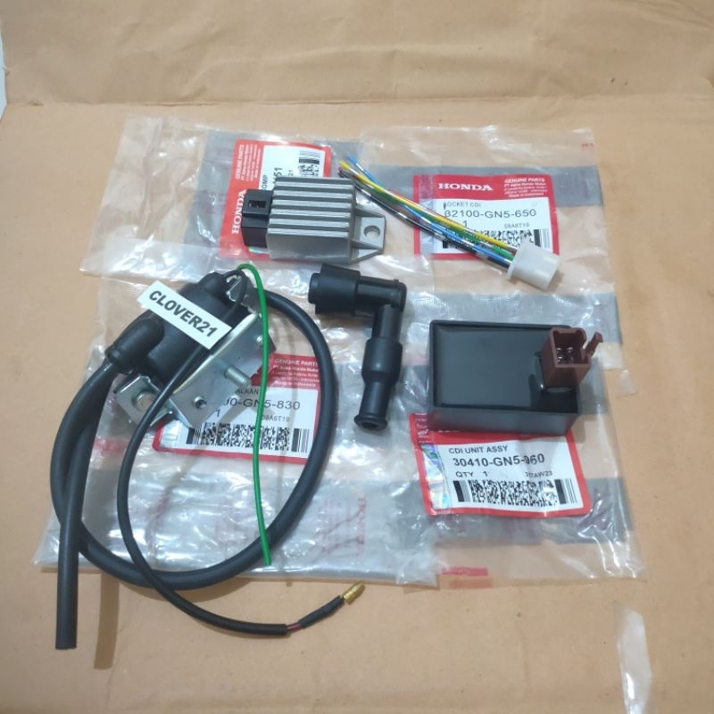 5item GN5/KEV Cdi+coil+kirpok regulator dan tutup busi bonus soket cdi Honda Grand supra fit new sup
