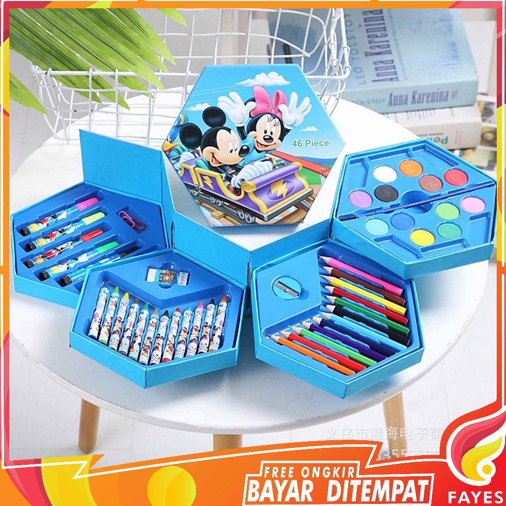 

Obral Menarik FAYES COD Crayon Set Isi 46 Spidol Pensil Warna Cat Air Alat Lukis Murah STY9