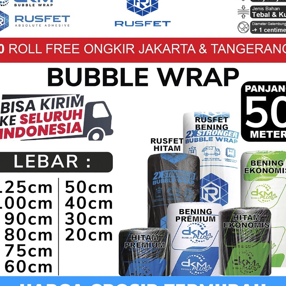 

Terlaris Plastik Bubble Wrap Packing 5M RUSFET DKM TEBAL Bubblewrap ROLL