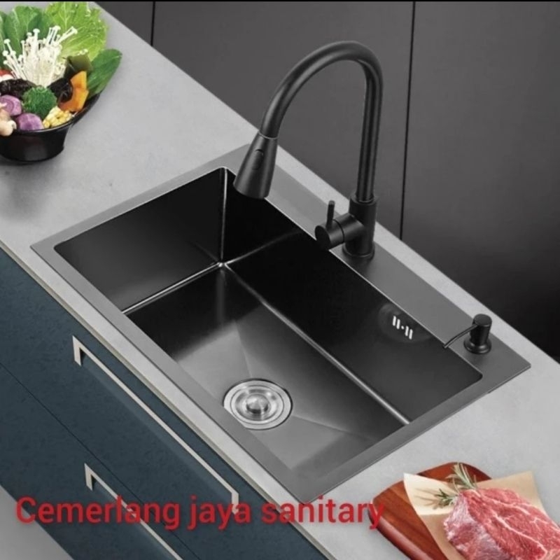 Kitchen Sink Stainless HITAM 8050 Paket Lengkap Sink 1 lubang Besar Stainless 8050 BLACK