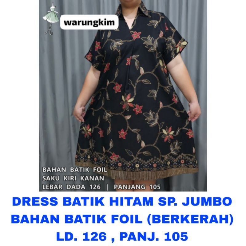 WK DRESS BATIK HITAM MODERN ETNIC BERKERAH WANITA SUPER JUMBO LD. 125 BAJU KERJA SERAGAM FORMAL