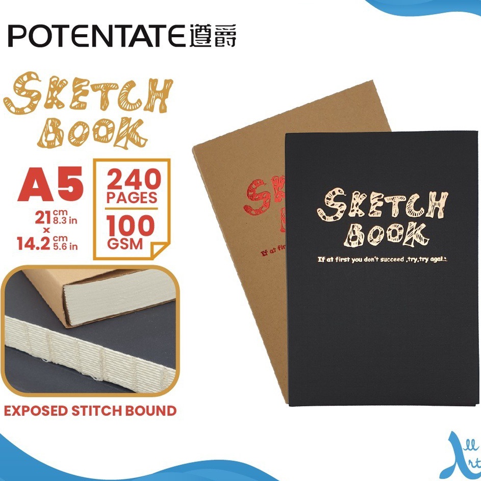 

Hadir Terunik Buku Sketsa Potentate A5 Exposed Stitch Bound Sketchbook Sketchbook Potentate A5 Black Craft 1 GSM 12 Sheet SHSNP