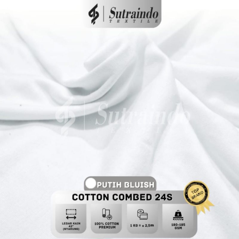 KAIN COTTON COMBED 24S (PUTIH BLUISH) PER 0.5 KG