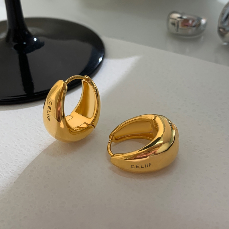 Anting Hoop Bulat Huruf Gold & Silver Anting Huggie Tebal Fashion Klasik