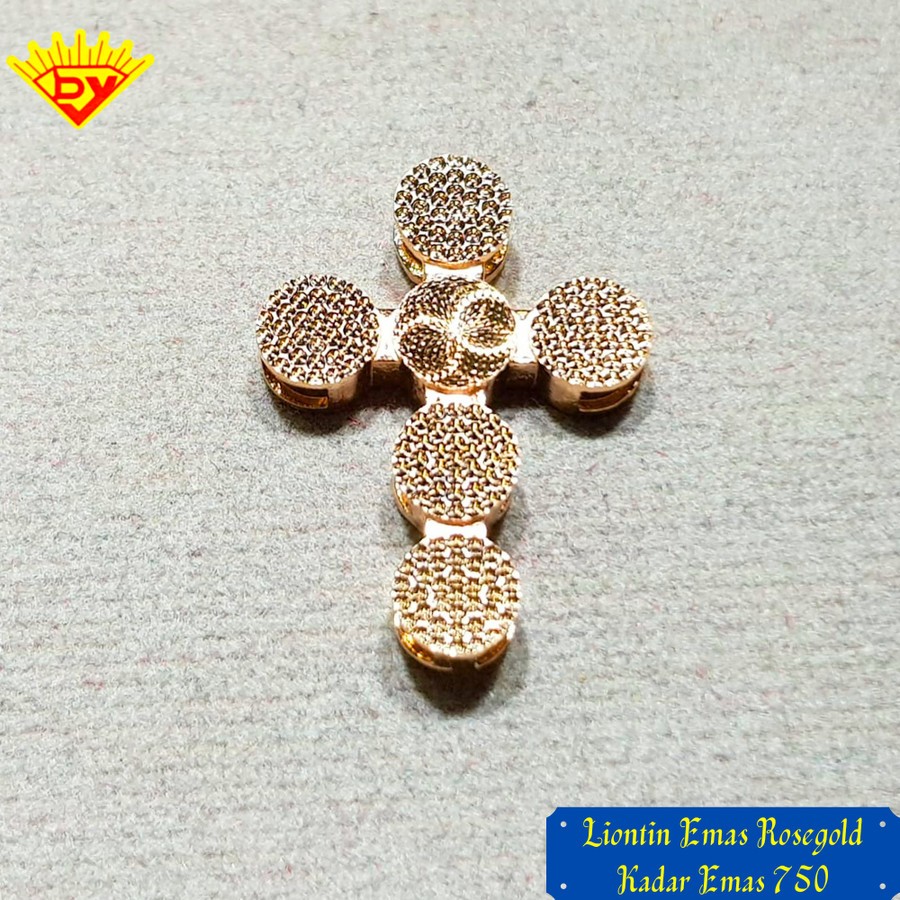 Liontin Salib Emas Rosegold Trendy Kadar Emas 750