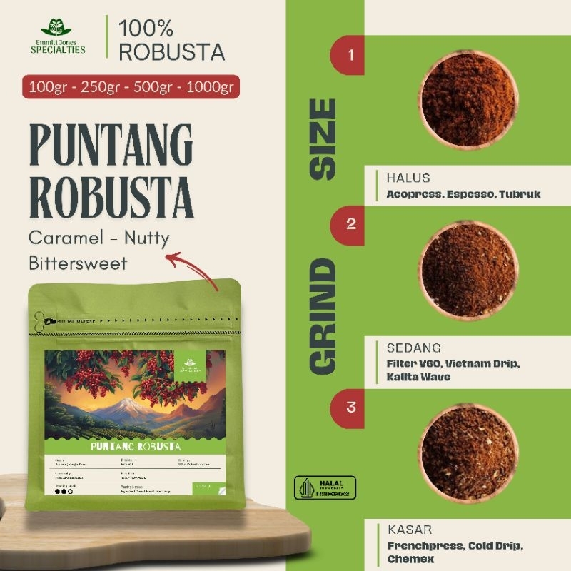 

Puntang Robusta | Biji Kopi Bubuk Robusta Coffee Bean Grade 1 (100gr-250gr- 500gr)