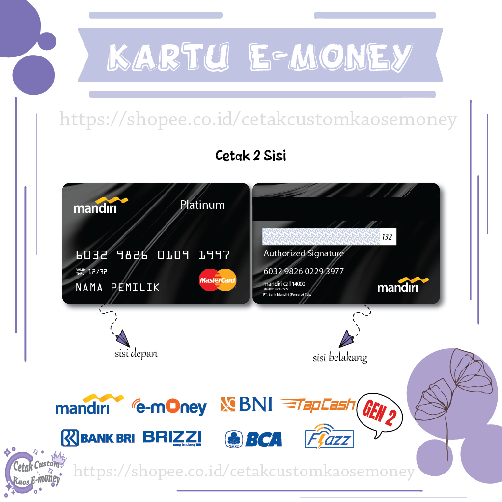 KARTU E MONEY E TOLL CARD MANDIRI PLATINUM MASTERCARD BLACK CARD EMONEY MANDIRI BNI BRI BCA - 2 SISI