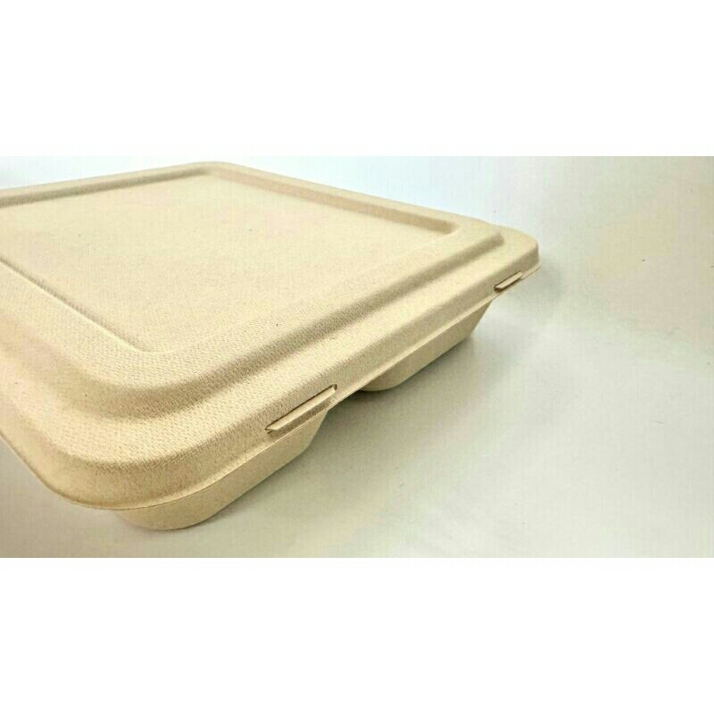 (25 pcs) Bento box + lid 4 compartment tempat makanan 4 sekat ecofriendly packaging bamboo pulp