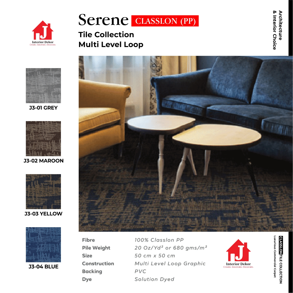 JDEKOR - Karpet Tile Serene | Karpet Kantor Isi 20 Pcs Per Box | Harga Adalah Per Box