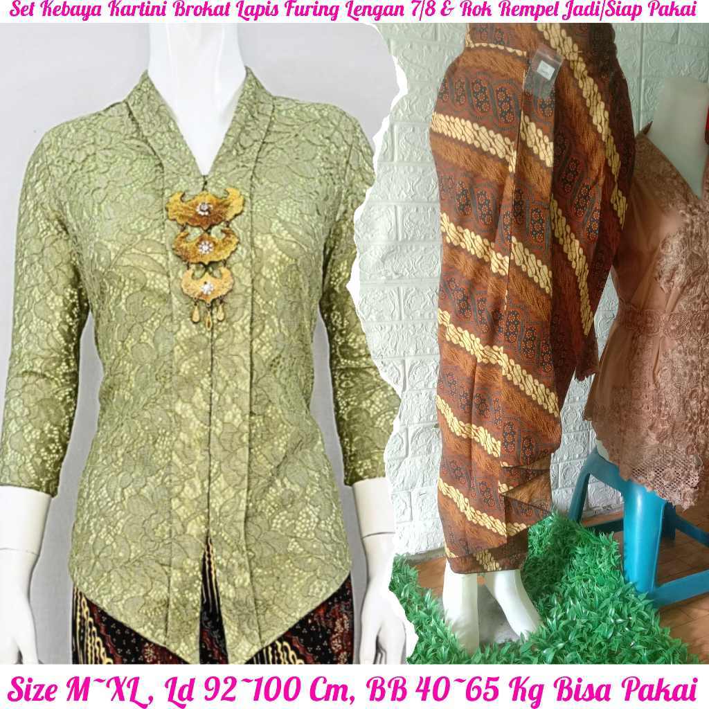 KEBAYA MODERN OLIVE SET KEBAYA KARTINI MODERN BROKAT LAPIS FULL FURING KATUN LENGAN 7/8 KANCING DEPA